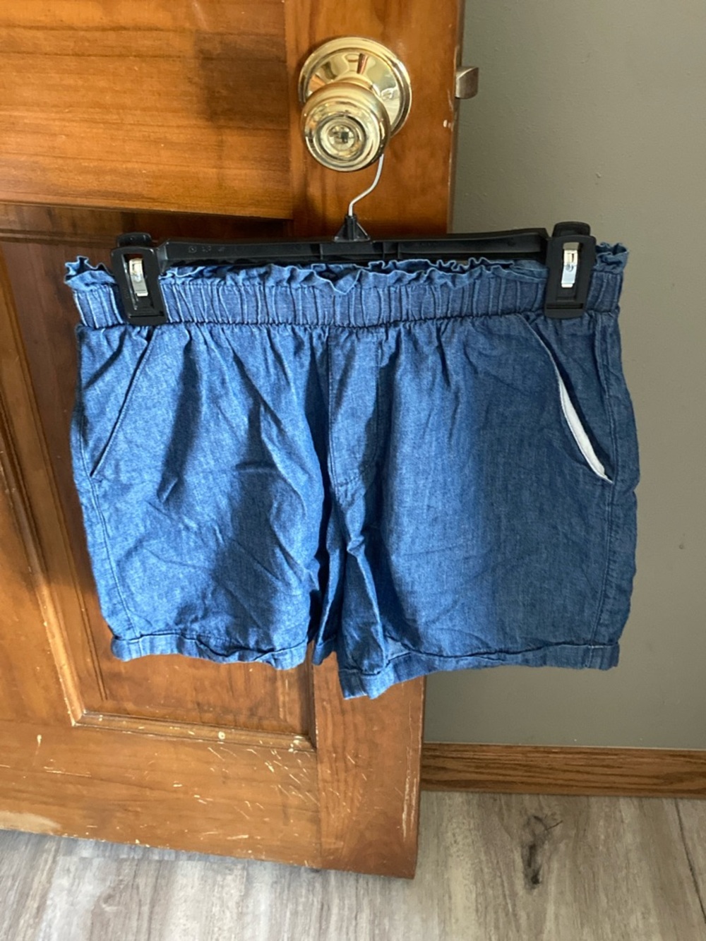 Falls Creek Blue High-Waist Elastic Denim-Style Shorts
